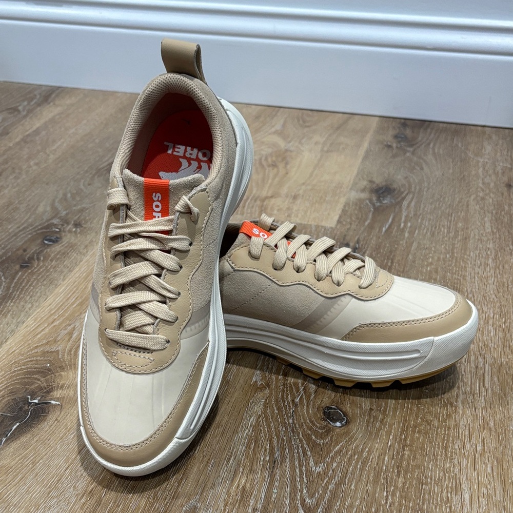 Sorel Women's Beige and Orange Accent Sneakers - Picture 2 of 9